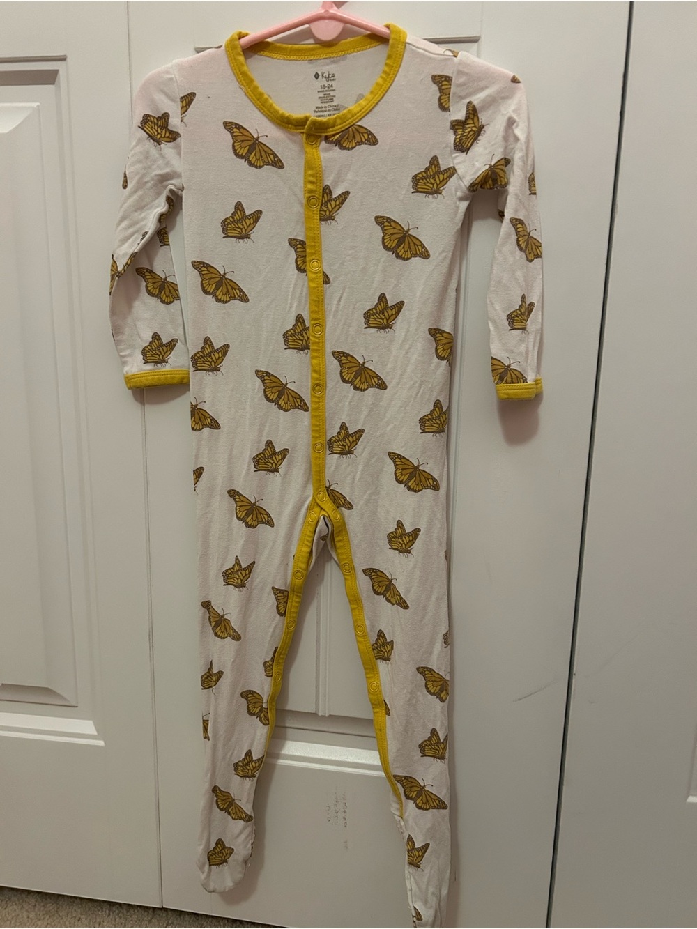 Kyte Baby White Footed One-Piece Pajama with Yellow Butterfly Print